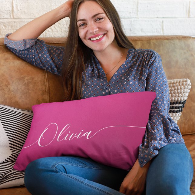 Roze Glans Wit Calligrafie Naam Kussen (Creator heeft geüpload)