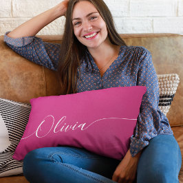 Roze Glans Wit Elegante Calligrafie Script Naam Kussen