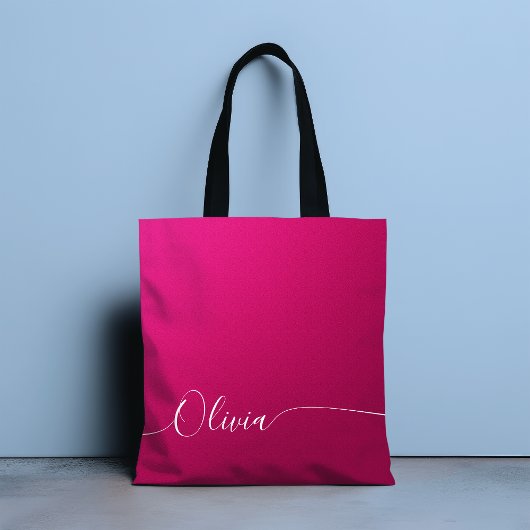 Roze Glans Wit Elegante Calligrafie Script Naam Tote Bag