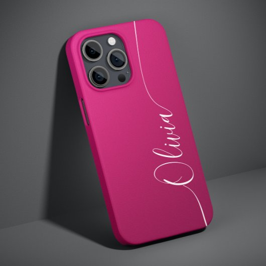 Roze Glans Witte Elegante Calligrafie Script Naam Case-Mate iPhone Case