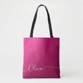 Roze Glans Witte Elegante Calligrafie Script Naam Tote Bag (Voorkant)