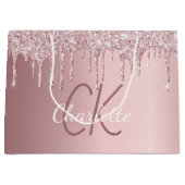 Roze glansdruppels monogram schrift elegant  groot cadeauzakje (Voorkant)