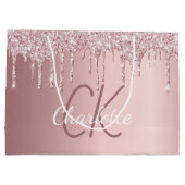 Roze glansdruppels monogram schrift elegant groot cadeauzakje (Achterkant)