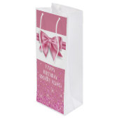 Roze glanzend lint boog satijn look girly glam wijn cadeautas (Achterkant Gekanteld)