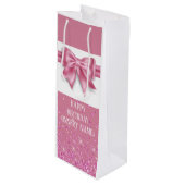 Roze glanzend lint boog satijn look girly glam wijn cadeautas (Voorkant Gekanteld)