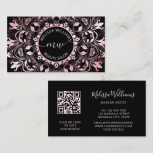 Roze Glanzend Metalen Zwart Mandala Logo Visitekaartje