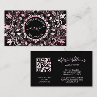 Roze Glanzend Metalen Zwart Mandala Logo Visitekaartje