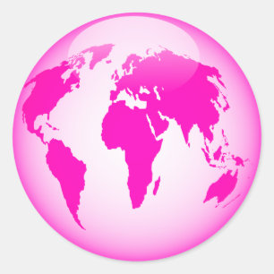 Roze glanzend Wereldbol Ronde Sticker