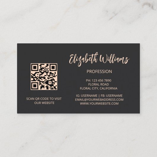 Roze Glanzende Bloemen Zwart Visitekaartje (Achterkant)