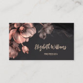 Roze Glanzende Bloemen Zwart Visitekaartje (Voorkant)
