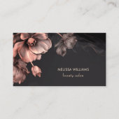 Roze Glanzende Bloemen Zwart Visitekaartje (Voorkant)