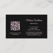 Roze Glanzende Bloemen Zwart Visitekaartje (Achterkant)