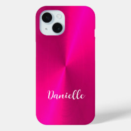 Roze glanzende faux metal aangepaste naam iPhone 15 case