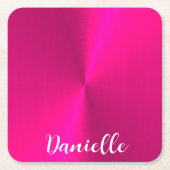 Roze glanzende faux metal aangepaste naam kartonnen onderzetters (Voorkant)