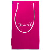 Roze glanzende faux metal aangepaste naam klein cadeauzakje (Voorkant)