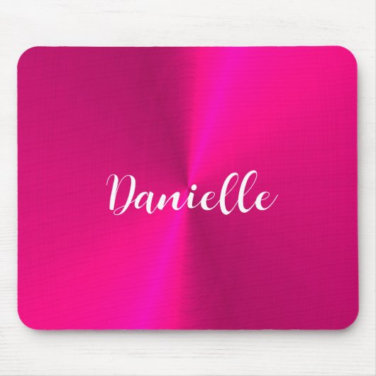 Roze glanzende faux metal aangepaste naam muismat (Voorkant)