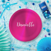 Roze glanzende faux metal aangepaste naam papieren bordje (Feest)