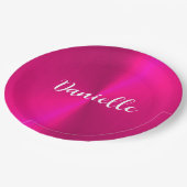 Roze glanzende faux metal aangepaste naam papieren bordje (Gekanteld)