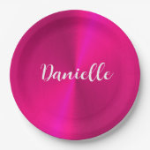 Roze glanzende faux metal aangepaste naam papieren bordje (Voorkant)