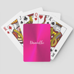 Roze glanzende faux metal aangepaste naam pokerkaarten
