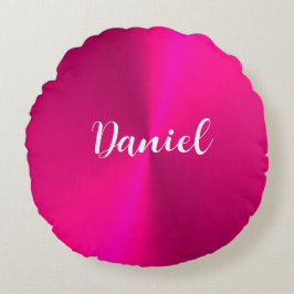 Roze glanzende faux metal aangepaste naam rond kussen