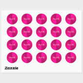 Roze glanzende faux metal aangepaste naam ronde sticker (Vel)