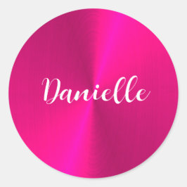 Roze glanzende faux metal aangepaste naam ronde sticker