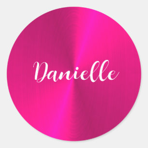 Roze glanzende faux metal aangepaste naam ronde sticker