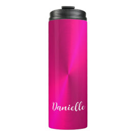Roze glanzende faux metal aangepaste naam thermosbeker
