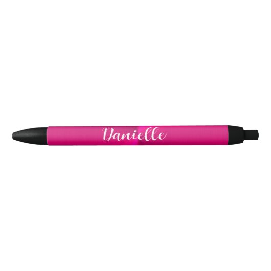Roze glanzende faux metal aangepaste naam zwarte inkt pen (Voorkant)