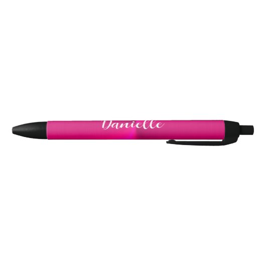 Roze glanzende faux metal aangepaste naam zwarte inkt pen (Bodem)