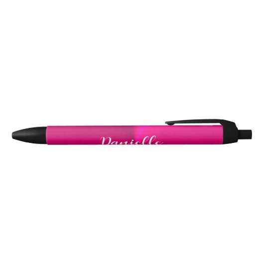 Roze glanzende faux metal aangepaste naam zwarte inkt pen (Bovenkant)