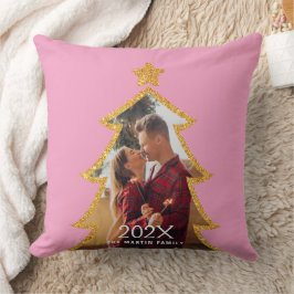 Roze glanzende kerstboom gepersonaliseerde foto kussen