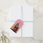 Roze Glanzende Kerstboom Persoonlijke Foto Cadeaulabel (Met Touw)