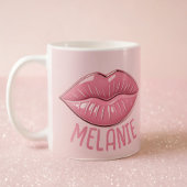 Roze glanzende lippen gevormd gepersonaliseerd koffiemok