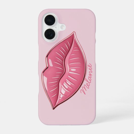 Roze glanzende lippen vormgegeven iPhone 16 hoesje (Achterkant)
