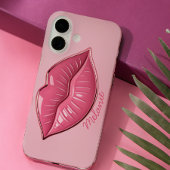 Roze glanzende lippen vormgegeven iPhone 16 hoesje
