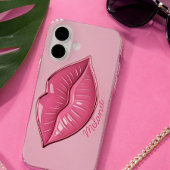 Roze glanzende lippen vormgegeven iPhone 16 hoesje