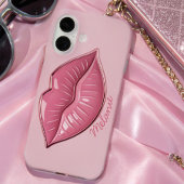 Roze glanzende lippen vormgegeven iPhone 16 hoesje