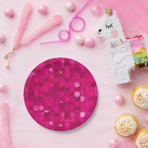 Roze Glanzende Lovertjes Papieren Bordje
