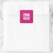 Roze Glanzende Lovertjes Vierkante Sticker (Tas)