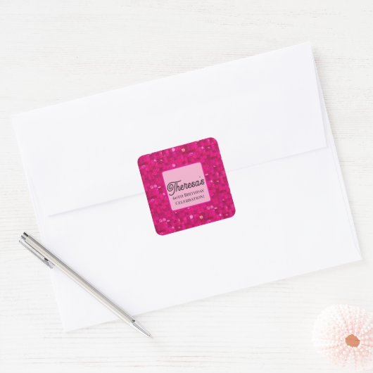 Roze Glanzende Lovertjes Vierkante Sticker (Envelop)