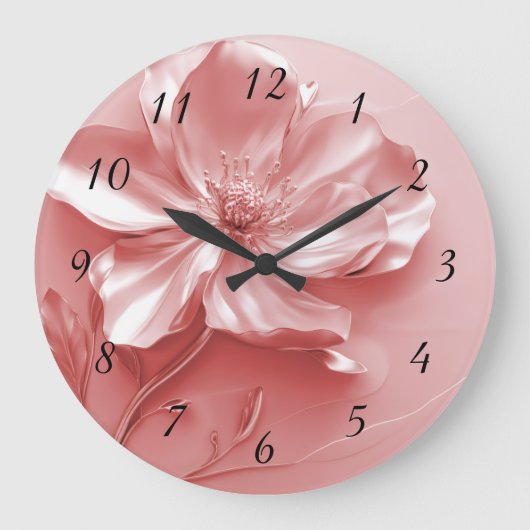 Roze glanzende metalen 3D-bloem Grote Klok (Voorkant)