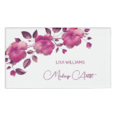 Roze glanzende metalen bloem naambadge (Voorkant)