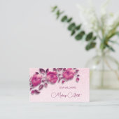 Roze glanzende metalen bloem visitekaartje (Staand voorkant)