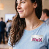 Roze Glanzende Metalen Bloem Zilver Naambadge