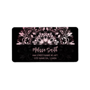 Roze glanzende metalen zwarte Mandala Etiket