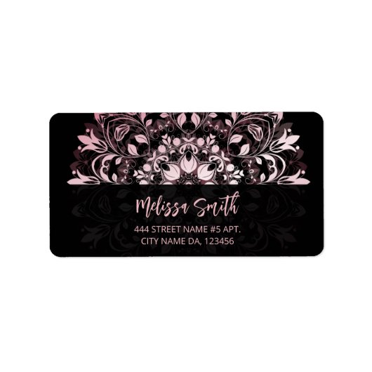 Roze glanzende metalen zwarte Mandala Etiket (Voorkant)