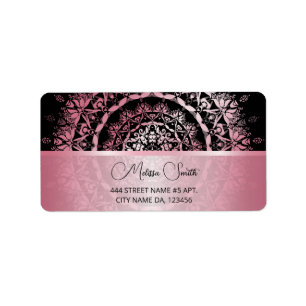 Roze Glanzende Metalen Zwarte Mandala Etiket