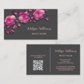 Roze Glanzende Metallic Bloem Grijs Visitekaartje (Voorkant / Achterkant)